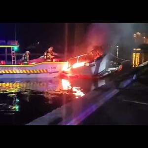 #Ingleside #RFS responded about 4am this morning to assist Fire and Rescue NSW Station 006 Mona Vale with a reiginition of the #boat #fire from yesterday at #ChurchPoint. Our volunteers assisted to crew the West Pittwater RFS boat. Ingleside, provided the Skipper & Boat Crew operators, along with two Fire Fighters, our 4 crew in Breathing Apparatus used two Pole Chain saws (Milwaukee & Stihl) & a ceiling hook, to cut into the hull & deck of one of the boats to provide water access points from th