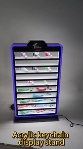 Custom Keychain Display Retail Store RGB Color Counter Top Acrylic Keychain Display case Rack Stand with Led Lighting