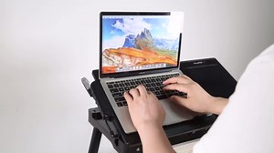 Folding Laptop Lap Desk, Height & Angle Adjustable Lap Table, Laptop Stand with 4 x USB Ports/Cooling Fan/LED Light/Mouse Pad/Storage Slot, Breakfast Tray Reading Desk for Sofa Couch Bed Floor