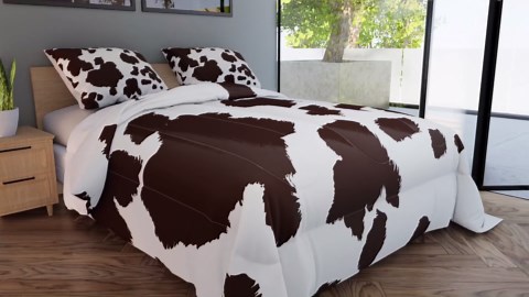 Erosebridal Cow Print Comforter Set Adult Women Brown Wild Animal Highland Cow Fur Print Bedding Set Africa Animal Milk Cow Farm Bedding Comforters Exotic Tribal Style Down Comforter, Queen Size