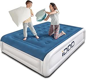 iDOO Queen Size Air Mattress, Inflatable air Bed with Built-in Pump, 2 Mins Fast Blow up, Easy to Store, Suit for Home Camping, 80''x60''x18'', 650lb MAX Support