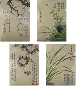 4 Pack Decorative File Folders - Floral Folders Cute File Folder,Semicircle Tab,Letter Sized,for Office, School, Home Supplies