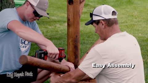 Log Kayak Rack 2-Place Canoe Log Rack, Paddle Board Holder, Canoe Stand, Surfboard, Kayak Holder for Outside, Paddle Boat Storage, Freestanding for Kayaks SUP Boards