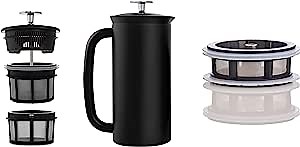 ESPRO - P7 French Press - Double Walled Stainless Steel Insulated Coffee and Tea Maker with Micro-Filter - Keep Drinks Hotter for Longer (Matte Black, 18 Oz) + Extra Tea Micro-Filter