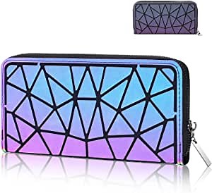 Geometric Luminous Wallet for Women girl Holographic Reflective Coin Purses Pouches Fashion Fancy Bag Multi Card Case Money Organizers (Wallet)