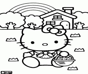 Hello Kitty and strawberries basket coloring page printable game