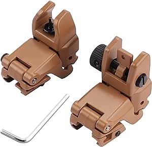 Flip Up Iron Sights Set Backup Front and Rear Sights Fit for Picatinny or Weaver Rail, Metal Rapid Transition Battle Sights (Sand Color)