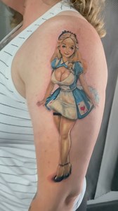 2.7K views · 34 reactions | Gorgeous Alice pinup from Arthur Bone Jr.  | ELECTRIC CHAIR TATTOO | Facebook