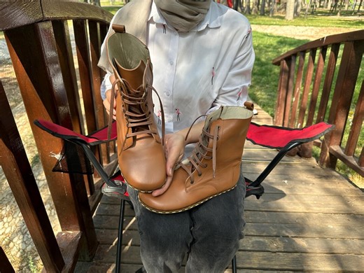 Barefoot Leather Women's Boots: Handmade Turkish Tan Ergonomic Grounding Shoes - Etsy