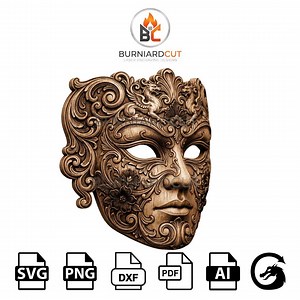 Gothic Face Mask – 3D Illusion Laser Engraving Design | Dark Venetian Mask, Gothic Art Decor | CO2, Diode, Glowforge - Etsy