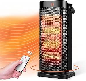 Trustech Portable Electric Space Heater - Oscillating Ceramic Heater with Thermostat & 12h Timer, 3 Modes, Safe Tip-Over & Overheat, Ideal for Bedroom or Office