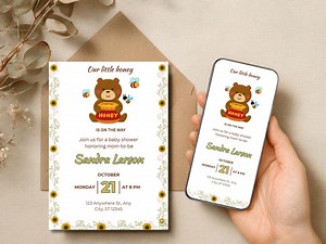 Honey Bear Baby Shower Invitation, Gender Neutral, Canva Template (digital) - Etsy UK