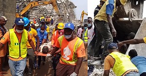 Photos and video of two male adults rescued alive from the rubbles of Ikoyi building collapse - YabaLeftOnline