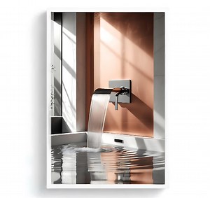 Warm Copper Waterfall Tap Print | Luxury Bathroom Wall Art | Soft Neutral Spa Decor | Vintage Bath Artwork | Bathroom Luxe Collection - Etsy