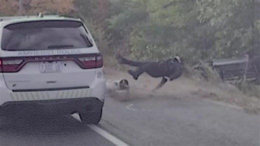 Amherst, NH police officer injured by fallen piece of telephone pole while responding to crash