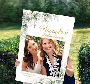 Bridal Shower Photo Prop, Greenery Bridal Shower, Shower Photo Booth Frame, Sage Green Photo Prop, PRINTABLE Frame, Bridal Shower Banner - Etsy