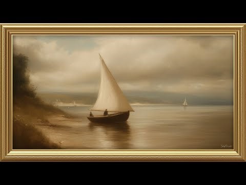 Vintage Sailboat Seascape | Vintage Moody Landscape TV Art With Gold Frame | 2 Hour TV Screensaver