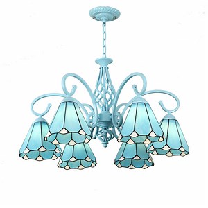 [Hot Item] Large Tiff-Any Pool Table Lights 6-Light 27" Diameter Dining Room Pendant Light Stained Glass Victorian Style Chandelier for Kitchen Island Restaurant