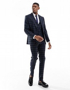ASOS DESIGN skinny windowpane check suit in navy | ASOS