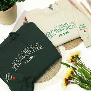 Custom Embroidered Grandma Grandpa Hoodie: Personalized Grandkids Names, Varsity Text - Etsy