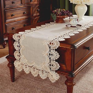 Beige Linen Blend Table Runner: Vintage European Lace Border, Holiday Decor - Etsy