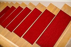 Gloria Stair Treads Mats Stair Runners for Steps Rubber Back Stair Rugs – Stairway Carpet – Set of 7 Solid Red (8.5” x 26”)