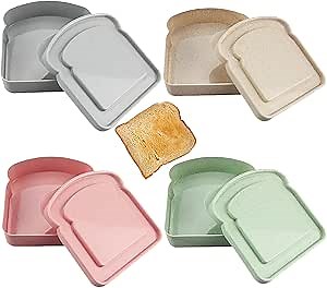 Sandwich Containers, 4 Pcs Sandwich Containers for Lunch Boxes Toast Shape Sandwich Box Reusable Food Storage Box with Lid for Lunch Prep Bread Snack Meal Microwave Dishwasher Safe (Colorful)