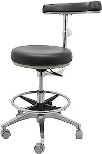 Adjustable Dental Assistant Chair Stool 17”-21‘’ Height with Adjustable Footring and Heavy Base for Dental Labs Exam Rooms