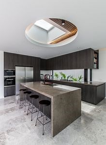 [Hot Item] Waterfall Island Design L-Shaped Farmhouse Hot Sales Modular Rta Kitchen Cabinets