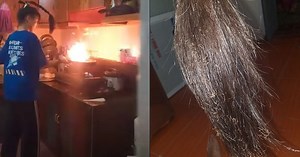 Đang bắt trend Tiktok "đầu anh là điểm nhấn" thì phải đi nấu ăn, gái đoảng gặp ngay cái kết thơm mùi tóc cháy