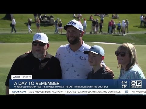 Teen gets chance to walk three holes with Jon Rahm