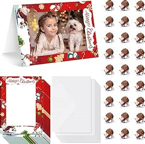 Cholemy 50 Sets Christmas Photo Frame Greeting Cards with Envelopes and Stickers Fits 4 x 6 Photo Insert Christmas Cards Holiday Photo Frame for Christmas Holiday Present
