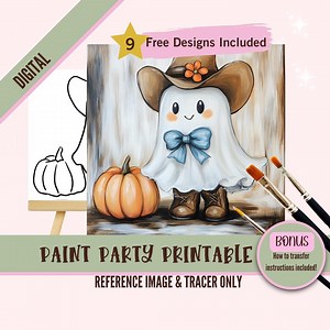 Cowgirl Ghost Sip and Paint Party Kit Canvas, Halloween Pre Drawn Template for DIY Art Parties, Printable Stencil, Paint Night Png Outline - Etsy