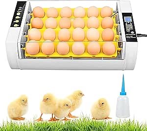 24 Egg Incubators for Hatching Eggs, LED Display Egg Incubator with Automatic Egg Turning and Humidity Control Temperature, Egg Hatching Incubator Breeder for Poultry Chicken Quail Pigeon Birds