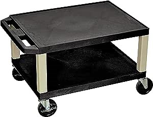 Offex 16" H Mobile Multipurpose Utility Storage AV Presentation Cart with 2 Shelves and Putty Legs - Black, Ideal for Video Projector, TV, Laptop, Computer, Printer Stand