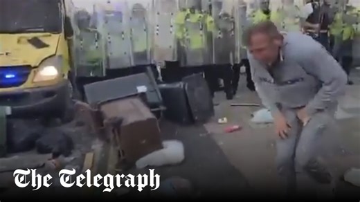 Watch: Southport rioter hit by bricks