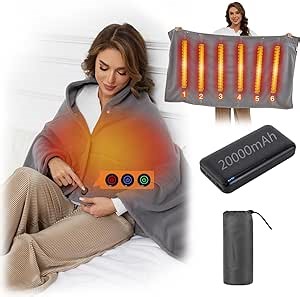 Heated Blanket Battery Operated Portable - USB Electric Throw Blanket Cordless for Camping Outdoor Winter (with 20000mAh Battery)