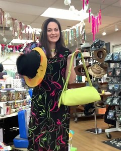 Collage has it all! Accessories & outfits! This outfit features a new dress from our spring clothing, hand-painted hat, lime shoulder bag and colorful chunky chain necklace. #yorkpabusiness #york #YorkPA #womeninbusiness #womenownedbusiness #beautiful #unique #gifts #lovefashion #musthaves #boutique #fashion #fashionstyle #shoplocalbusiness #giftshop #love #accessories #spring #ShopSmall #custommade | Collage Shop
