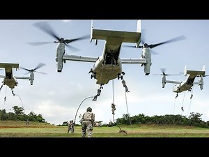 US Marines Perform Extreme Fast-Roping from a Hovering V-22 Osprey