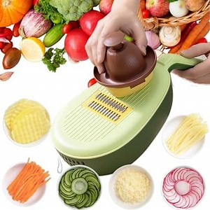 Vegetable Mandoline Slicer, Stainless Steel Blades, Cutting, Shredding, Grating, Slicing, Multi-functional, Lightweight, Multiple Blades, Blades Storage, Vegetable Catcher Box and Strainer, Hand Guard