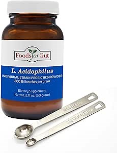 Foods For Gut Lactobacillus Acidophilus Probiotic Powder 200 Billion cfu's | Made in USA | No Additives | Direct from Manufacturer | No Third-Party Storage | Immune Support | 60 Grams (2.11 Oz)