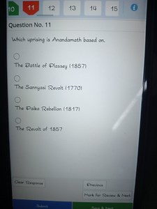 Question No. 11Which uprising is Anandamath based on.The Bat... | Filo