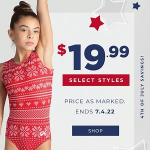 Celebrate the 4th of July with select styles on sale this weekend - ONLY $19.99! Shop now at gkelite.com. #gkelite #sale #gymnastics #leotards | GK - Gymnastics