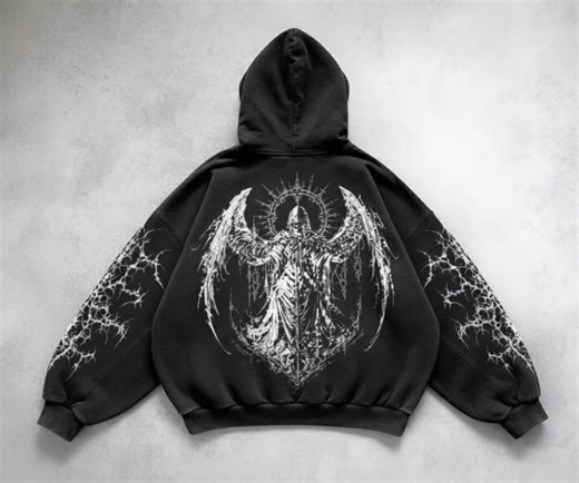 Cyber Sigilism Gothic Hoodie - Oversized Darkwear Streetwear - Grunge Angel Wing Graphic Sweatshirt - Alt Fashion Y2K Aesthetic Pullover - Etsy