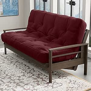 Loosh Queen Size Sofa Bed Futon Mattress - 6" USA Made, Dark Red, Frame Not Included