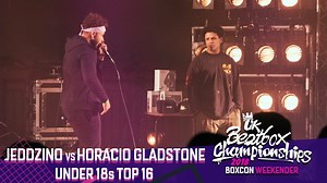 18 reactions | We're into the last category of the UK Champs and kicking things off with the Top 16 Under 18s battle between Jeddzino vs Horacio Gladstone Check out the full video - https://youtu.be/IQsOtBucUrQ Please like and subscribe! #ukbeatboxchamps #takethecrown | UK Beatbox Championships | Facebook