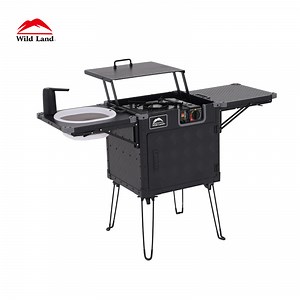 [Hot Item] Wild Land Outdoor Camping Cooking Set Camping Kitchen Box Cookware Table Stove Portable Car Folding Kitchen for Outdoor Camping Hiking