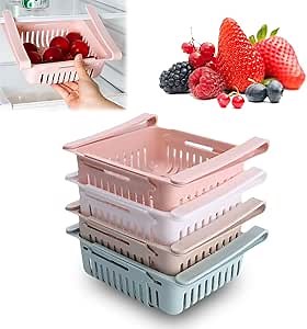 AIIONP Refrigerator Storage Basket Rack, 2025 New Adjustable Fridge Organizer, Pull Out Refrigerator Drawer Organizer, Pink