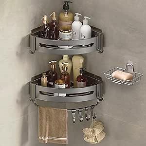 Corner Shower Caddy,Self Adhesive Bathroom Shower Shelves,Bathtub Shower Storage,Shampoo Holder for Shower,Rust Proof Shower Organizer Shower Rack with Soap Holder,Shower Shelf for Inside Shower