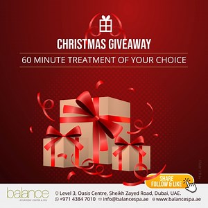 🎄 Christmas Giveaway Alert! 🎁 This holiday season, we're treating you to the ultimate relaxation experience! 🌟 Follow & Like our Facebook and Instagram pages for a chance to win a 60-minute treatment of your choice at Balance Spa! ✨ Whether you're in need of a soothing massage, a rejuvenating facial, or a refreshing body treatment, we’ve got the perfect escape for you. 💆‍♀️💆‍♂️ How to Enter: 1.⁠ ⁠Like & Follow us on Facebook & Instagram. 2.⁠ ⁠⁠Tag a friends who deserve some holiday relaxati